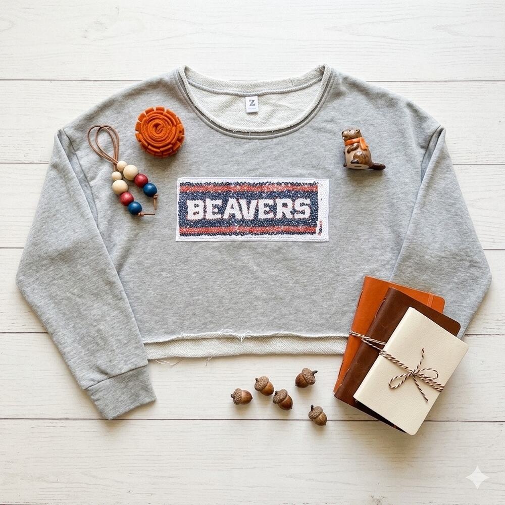 Oregon State Beavers Sequin Flip Crop Sweatshirt‎ Gray XL